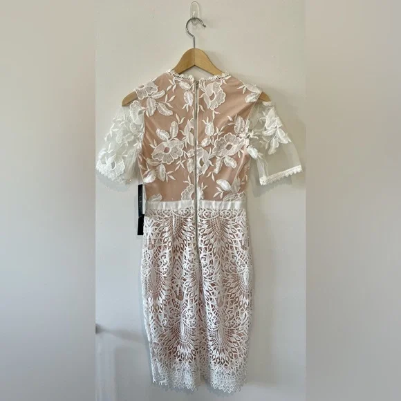 Lulu’s White and Nude Lace Midi Dress - Picture 3 of 11